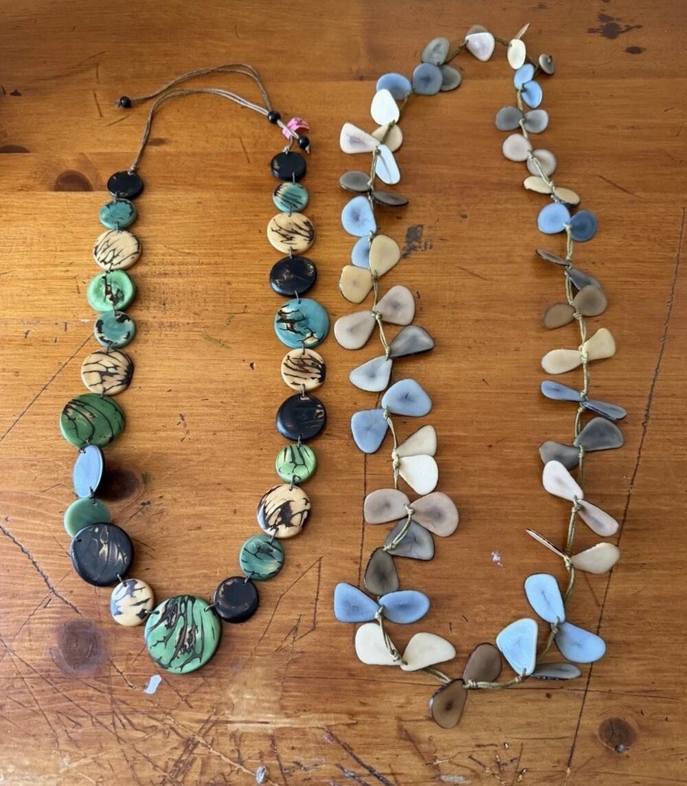 Boho Neutral Necklace Bundle Shell Disc Organic Earth Tone Jewelry Lot